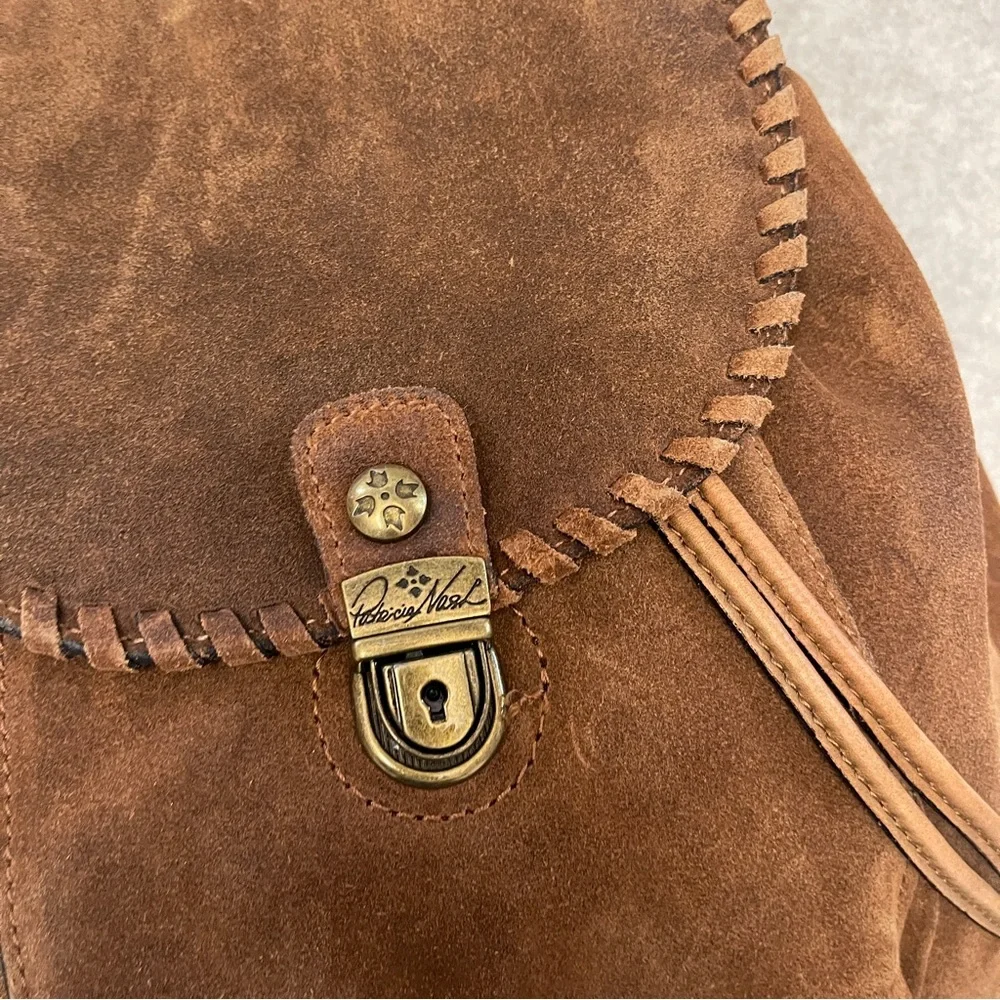 Patricia Nash Casape Brown Suede Drawstring Backpack Boho Western